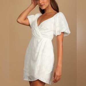Lulus White Puff Sleeve Mini Dress